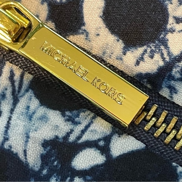 Michael Michael Kors Blue Circle Print A-Line Dress L | Cap Sleeve Gold Zip - Picture 8 of 13